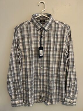 Faherty Men's Gray, White and Blue Plaid Button-Down Shirt